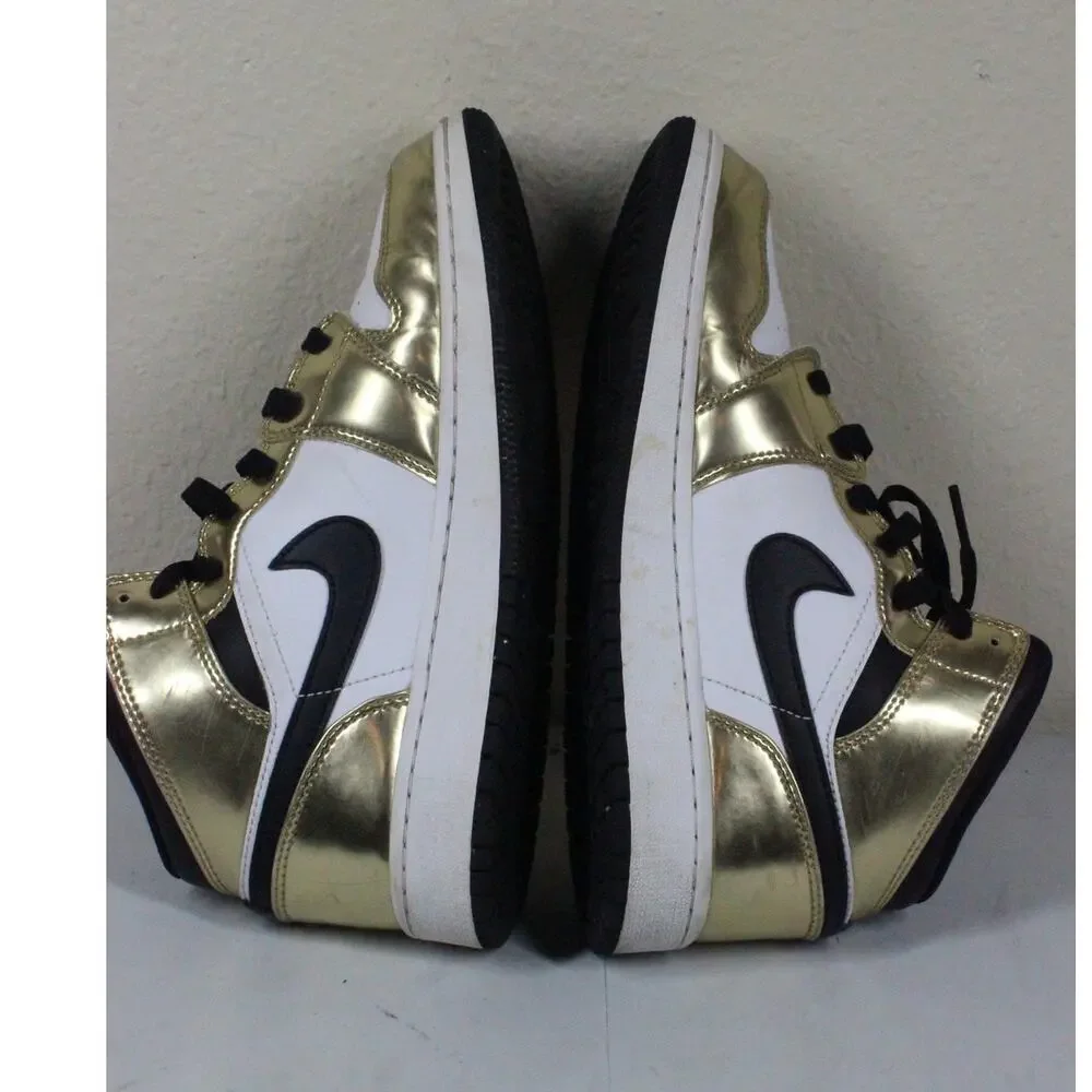 Nike Air Jordan 1 Mid SE Metallic Gold Black White Youth Size 6.5Y